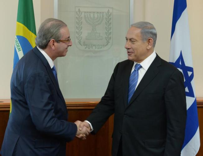 Expresidente de la Cámara de Diputados, Eduardo Cunha, se encuentra con el primer ministro de Israel Benjamin Netanyahu. Foto: Amos Ben Gershom/ GPO. 3/6/2015